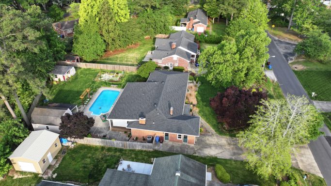 Drone photograph of a residential property in Hampton Roads, Virginia